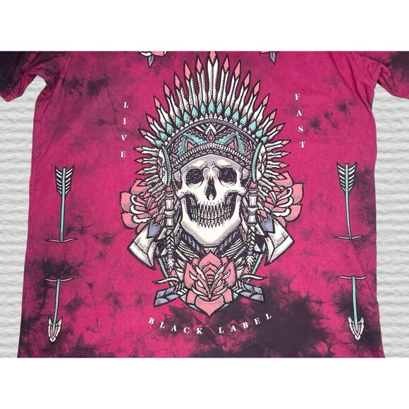 Affliction Black Label Skull Rhinestone Shirt Mens LG Red AOP Punk Western Biker - Picture 2 of 5